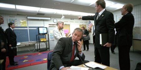 Photos show the moment President George W. Bush first learned of the 9/11 attacks — and how the president’s day unfolded