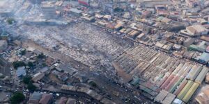 Before and after photos show how a fire destroyed a market where much of the world’s secondhand clothes end up