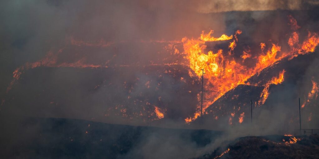 Fast-moving fire north of LA closes part of I-5 and frays nerves in California after back-to-back blazes