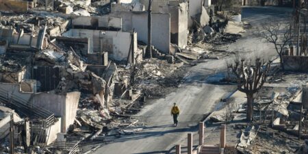 LA fire officials say the area isn’t out of the danger zone even as people begin to survey the horrific damage