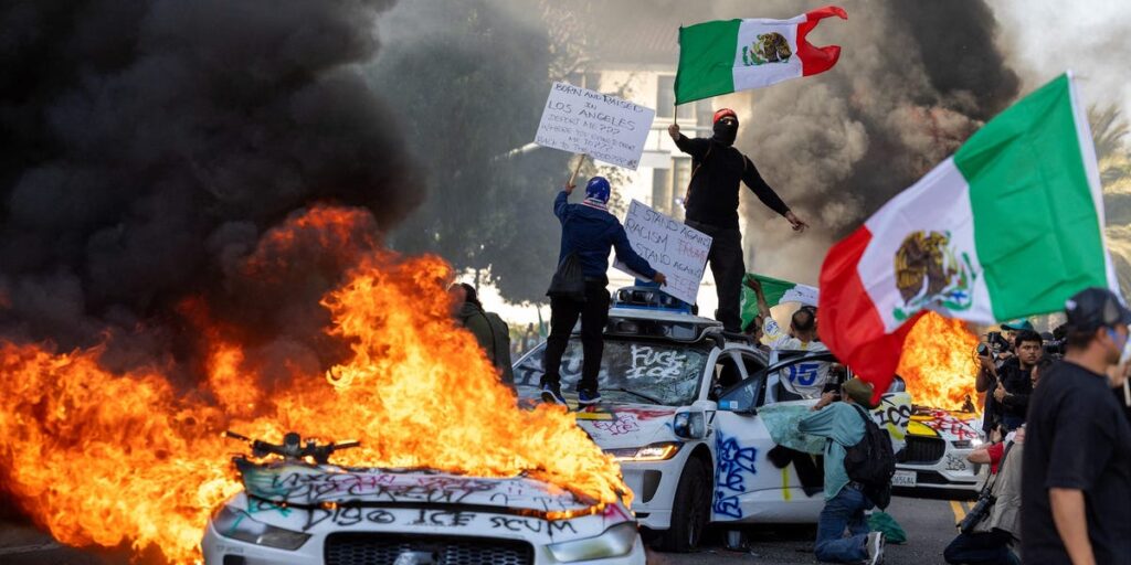 Waymo vehicles are being set ablaze at anti-ICE protests