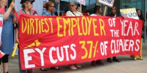 Cleaners at EY Strike an Picket Office Over Planned Job Cuts