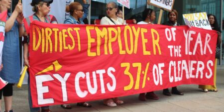 Cleaners at EY Strike an Picket Office Over Planned Job Cuts