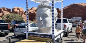 Photos: Elon Musk Bust at Arches National Park Protesting DOGE Cuts
