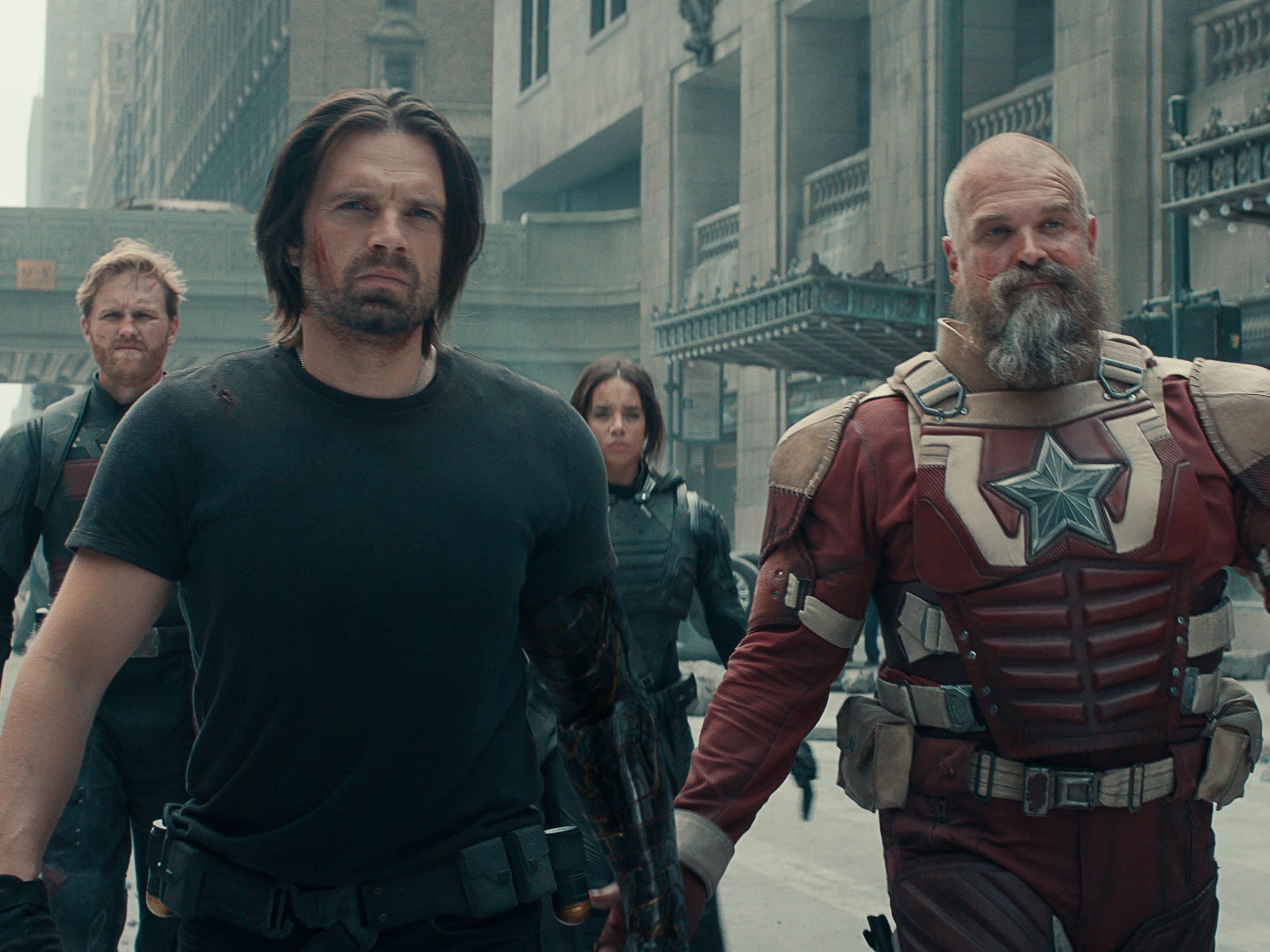 Wyatt Russell, Sebastian Stan, Hannah John-Kamen, and David Harbour in "Thunderbolts*."