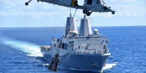 US Navy Amphibious Warship USS New Orleans on Fire in Japan
