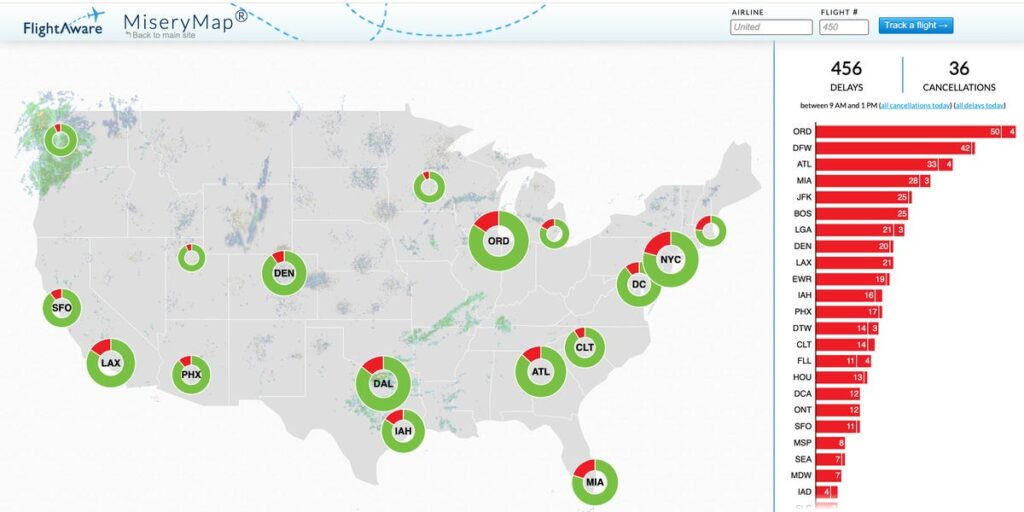 ‘Misery Map’ Shows US Airport Flight Delays and Cancellations ‘Misery Map’ Shows US Airport Flight Delays and Cancellations