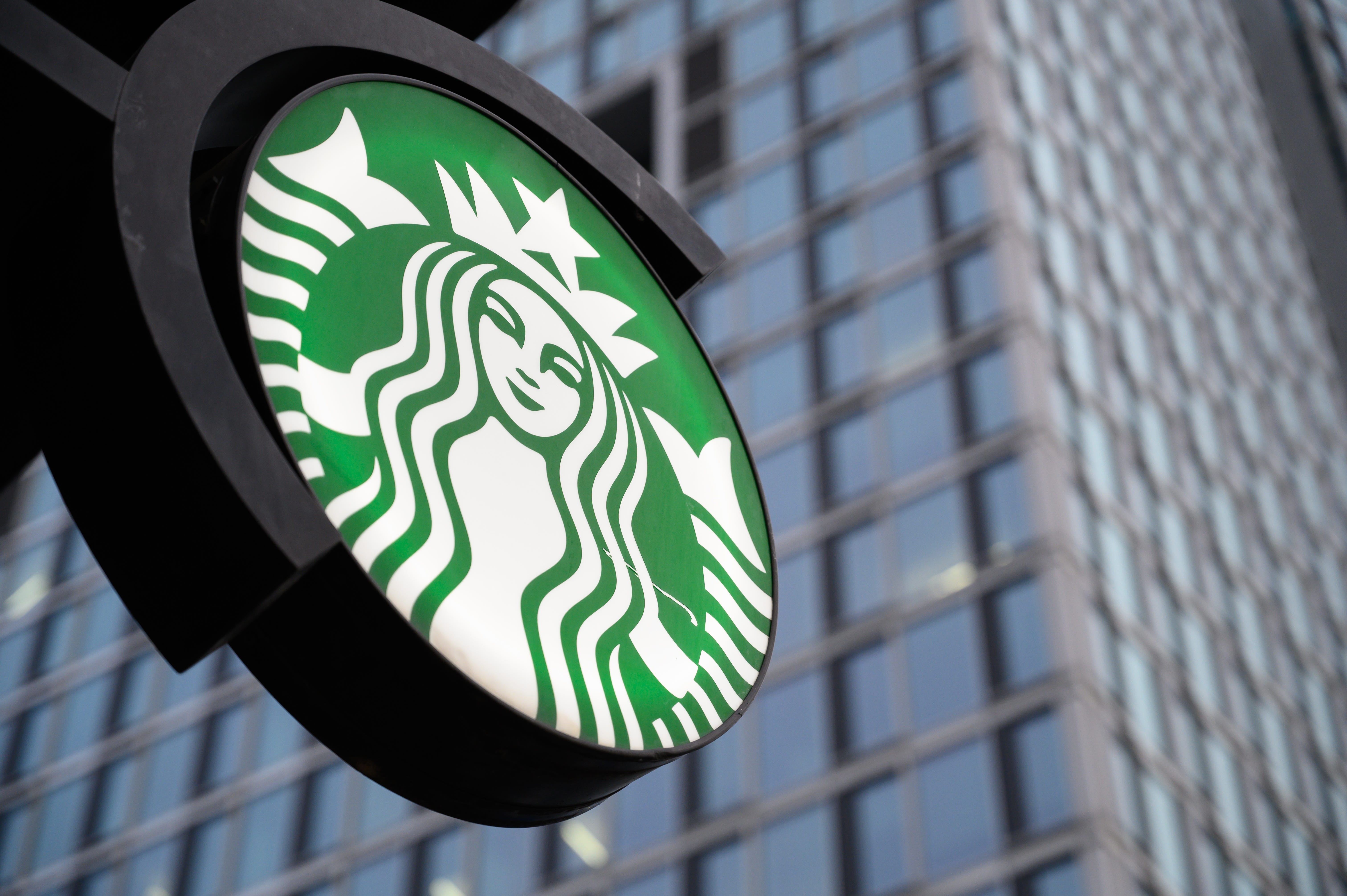 A closeup of the Starbucks logo