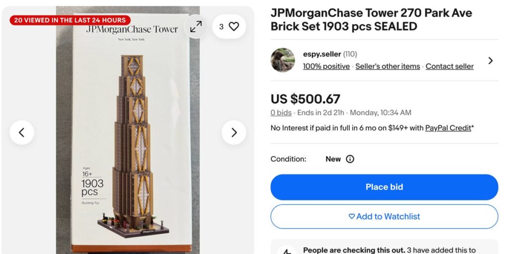 A LEGO-style replica of JPMorgan’s new 270 Park skyscraper has an internal waitlist and is listed for 0 on eBay A LEGO-style replica of JPMorgan’s new 270 Park skyscraper has an internal waitlist and is listed for 0 on eBay