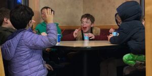 My 8-year-old invited his 4 best friends for dinner. I sat at a separate table and watched them have fun independently. My 8-year-old invited his 4 best friends for dinner. I sat at a separate table and watched them have fun independently.