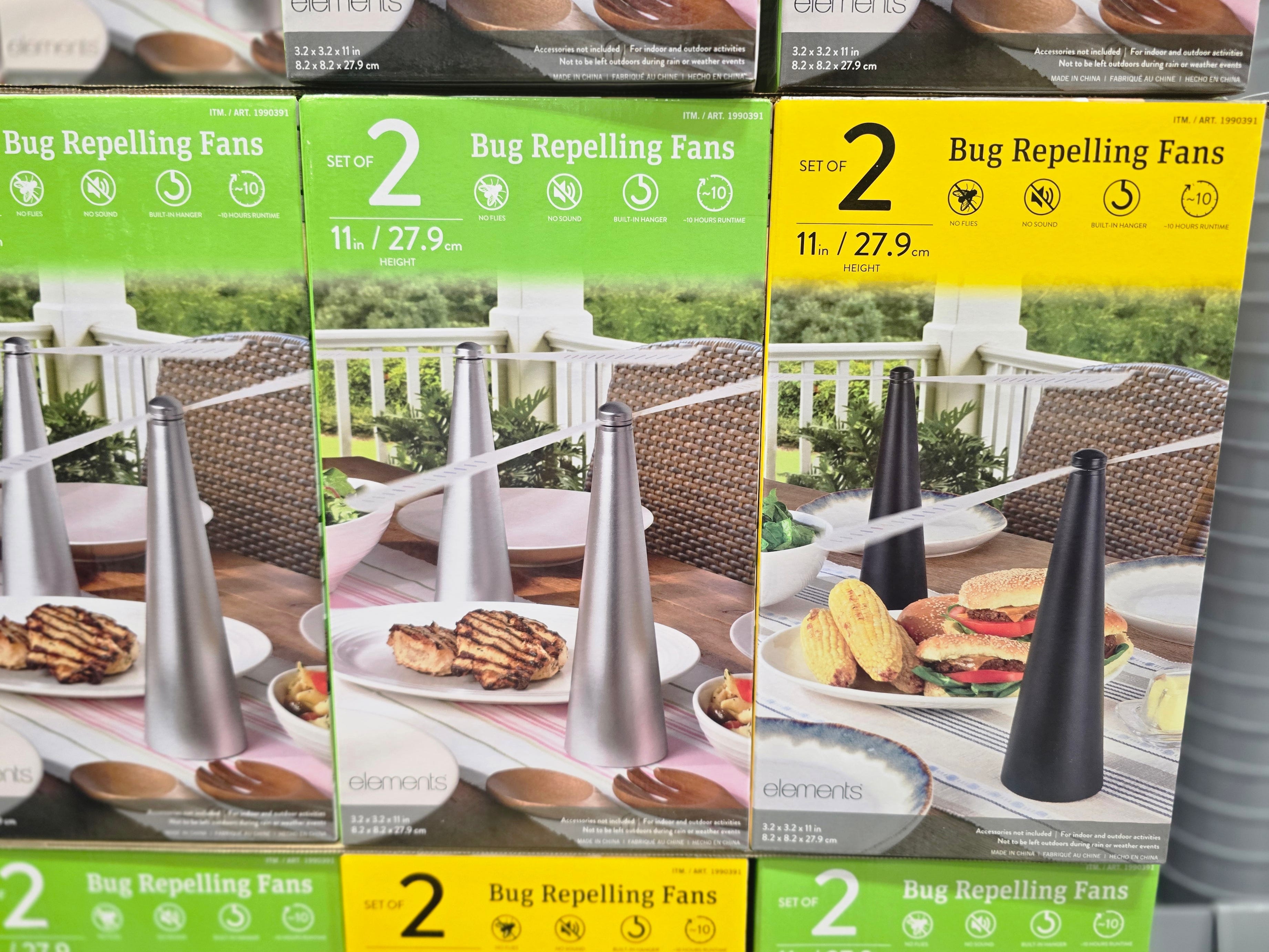 Boxes of Elements bug-repelling fans on display at Costco.