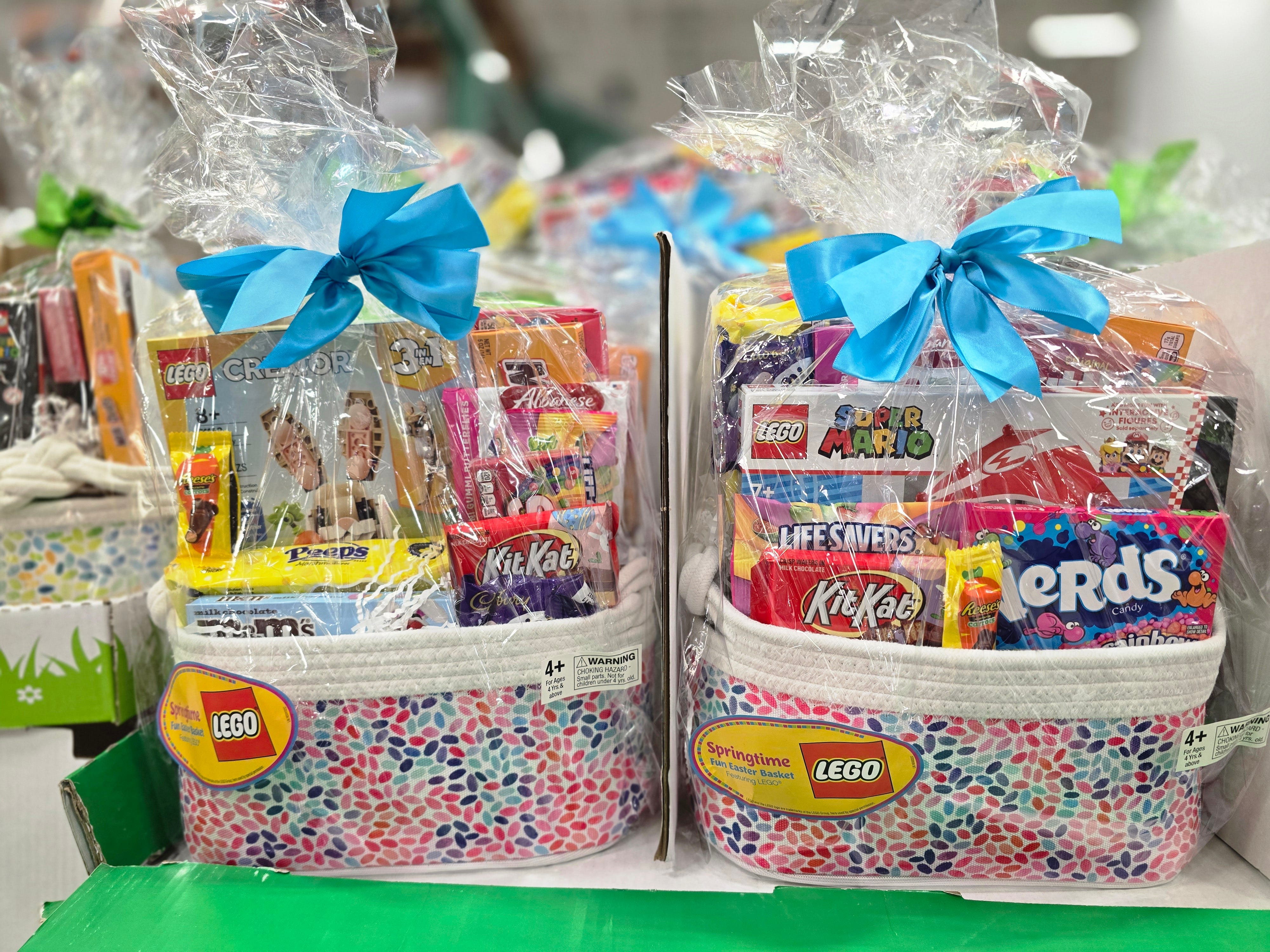 Two preassembled Lego Easter baskets.
