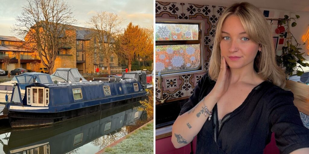 A woman lives in a 50-foot narrowboat she bought for around ,000. It saves her over ,000 each month.