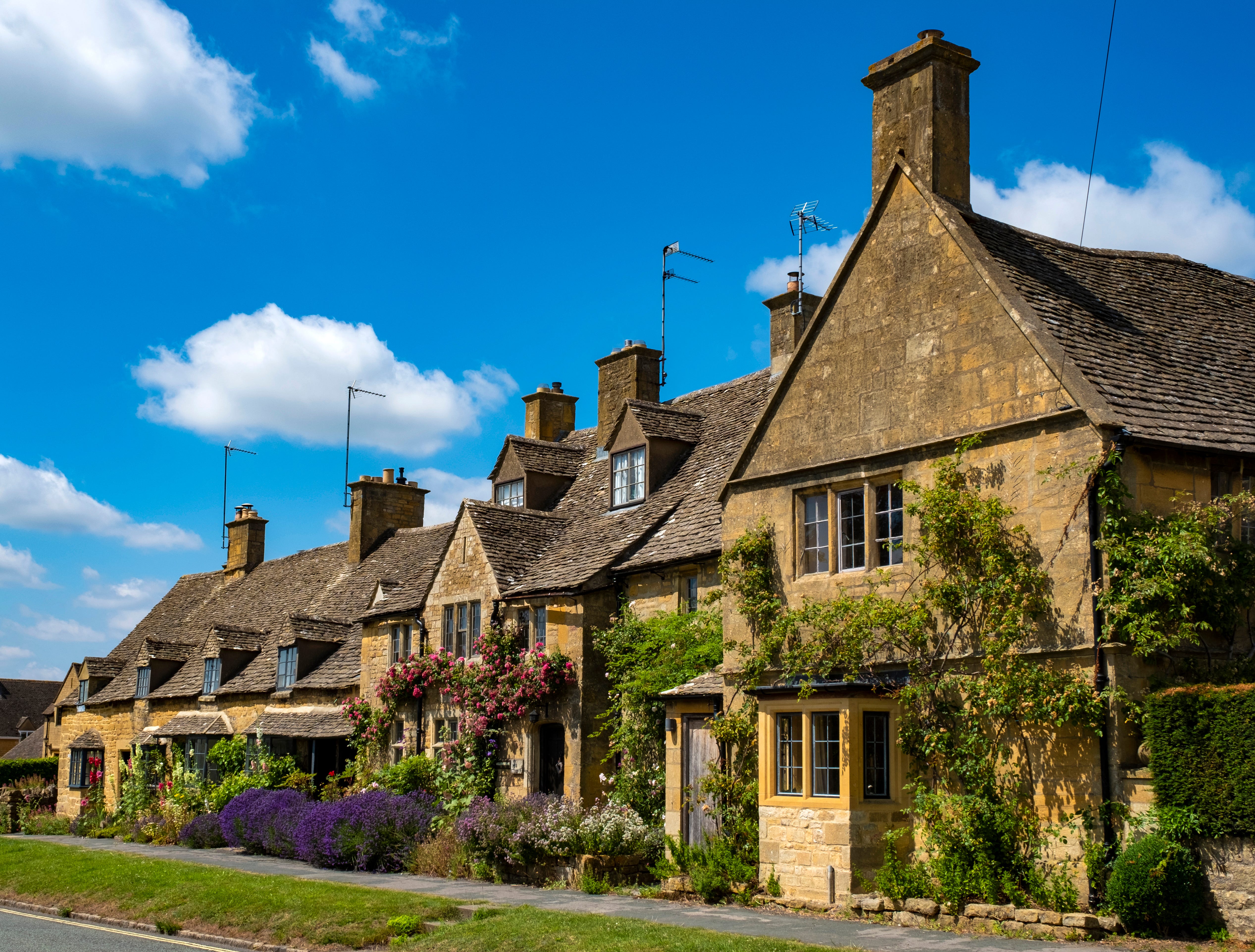 Several cottages in the English Cotswolds.