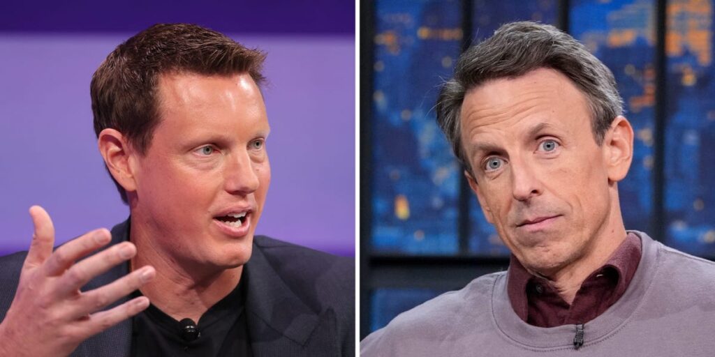 Seth Meyers roasted David Ellison and Paramount during NBCU’s annual presentation to advertisers