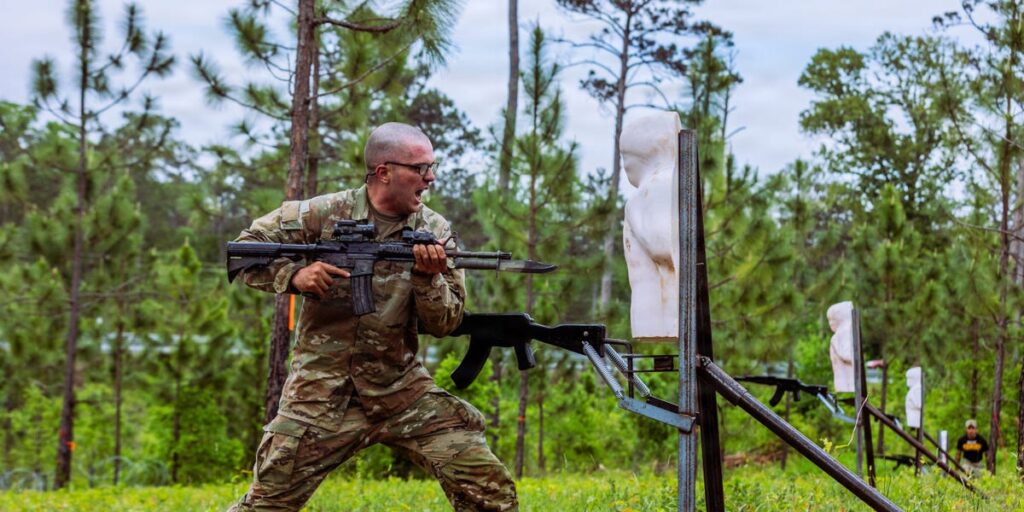 US Army Ranger School soldiers are fixing bayonets as they train for brutal future fights