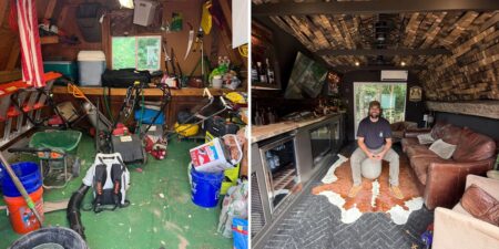 A man spent ,000 transforming his old tool shed into an impressive man cave that doubles as a whiskey and cigar lounge