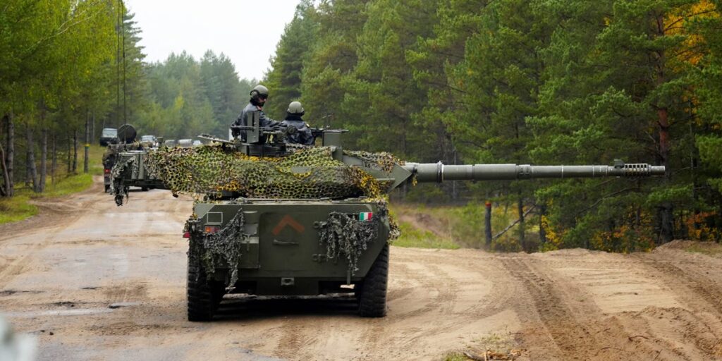 A Ukrainian crew said its Italian tank gun hit a house that was 120 football fields away