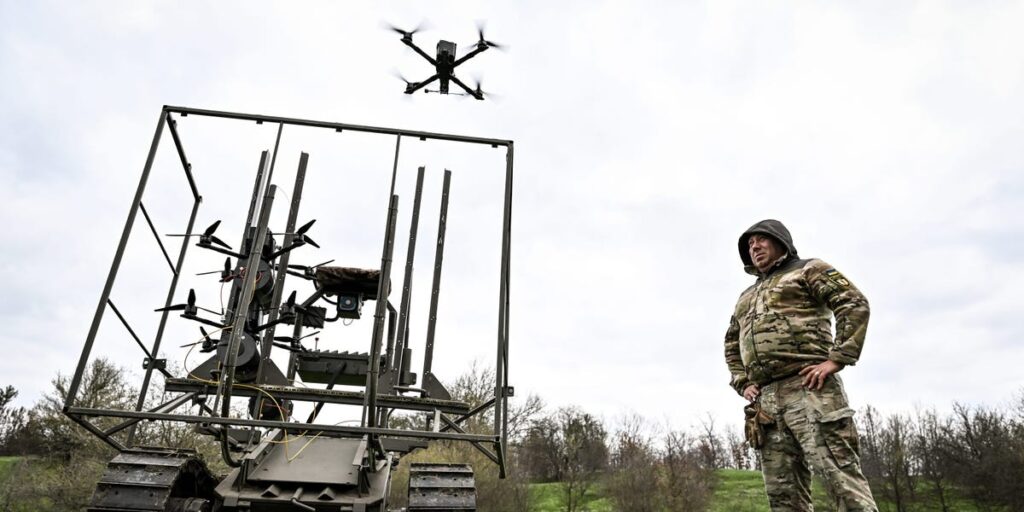 Ukraine is teaming up its war robots with flying drones for maximum effect in battle