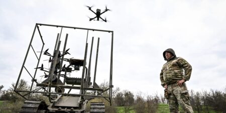 Ukraine is teaming up its war robots with flying drones for maximum effect in battle Ukraine is teaming up its war robots with flying drones for maximum effect in battle