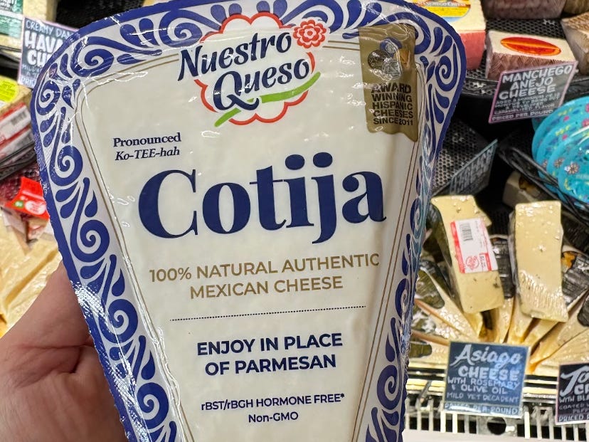 A triangle of Nuestro Queso cotija cheese at Trader Joe's