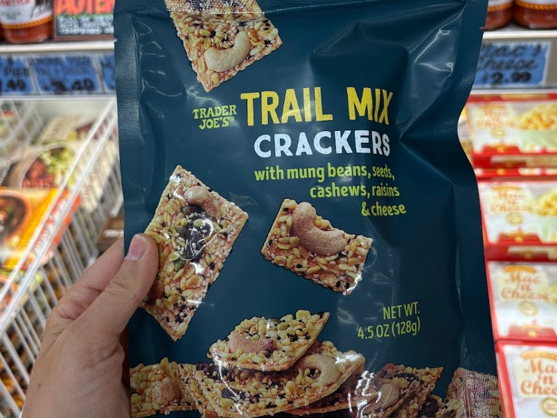 A bag of Trader Joe's trail mix crackers.