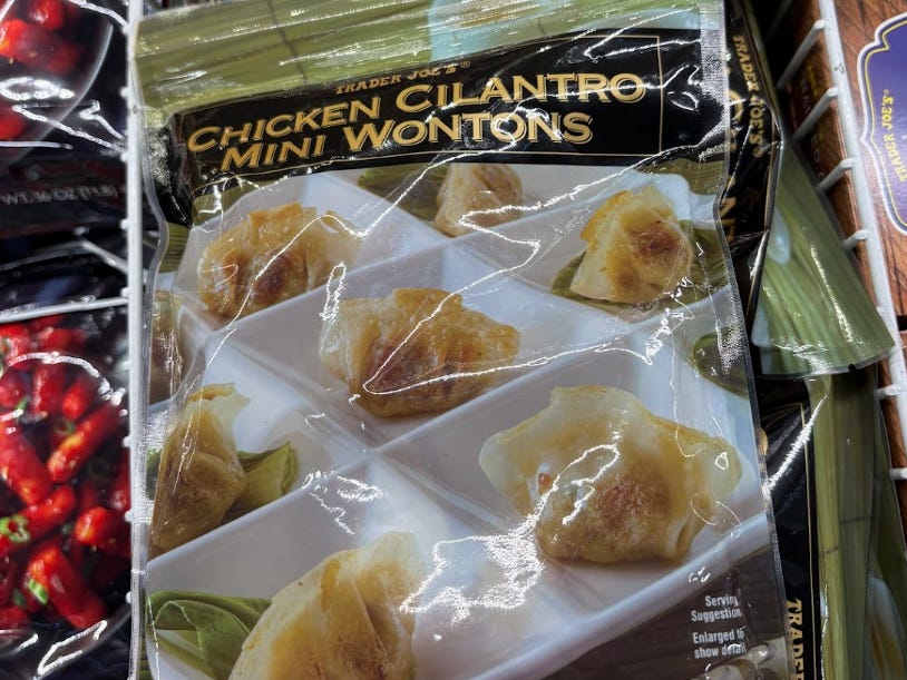 A bag of chicken-cilantro mini wantons.
