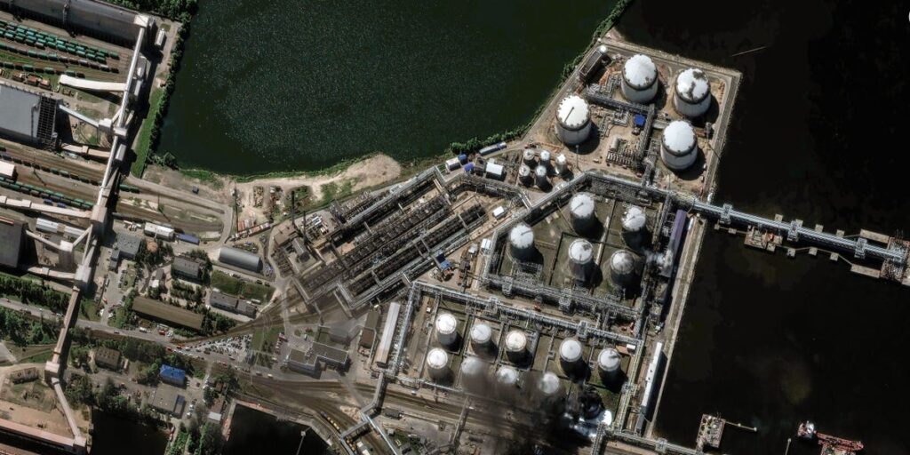 Satellite images show a blazing Russian oil terminal from Ukraine’s strikes during the annual Russian Davos