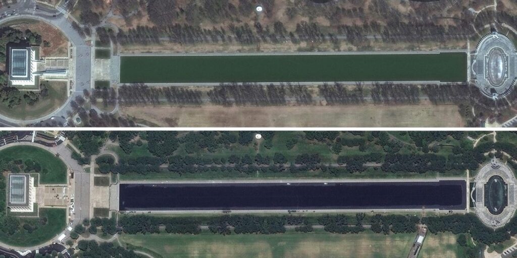 Before-and-after satellite photos show Trump’s changes to the Lincoln Memorial Reflecting Pool in Washington, DC