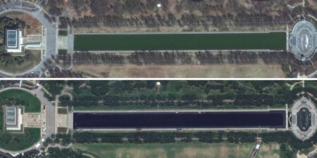 Before-and-after satellite photos show Trump’s changes to the Lincoln Memorial Reflecting Pool in Washington, DC