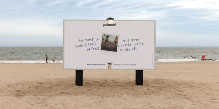 Polaroid tells people to jump in some water ‘before the data centers drink it all up’