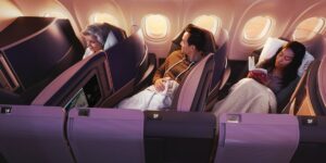 See inside United’s first ultra-premium long-haul Airbus jet. It has sliding doors and a walk-up snack bar.