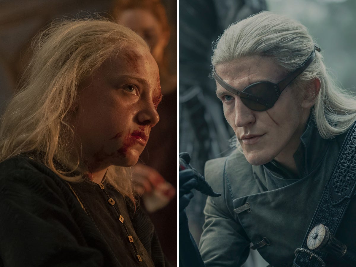 Leo Ashton and Ewan Mitchell as Aemond Targaryen in "House of the Dragon."