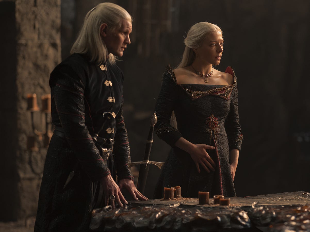 Evie Allen and Phia Saban as Helaena Targaryen in "House of the Dragon."