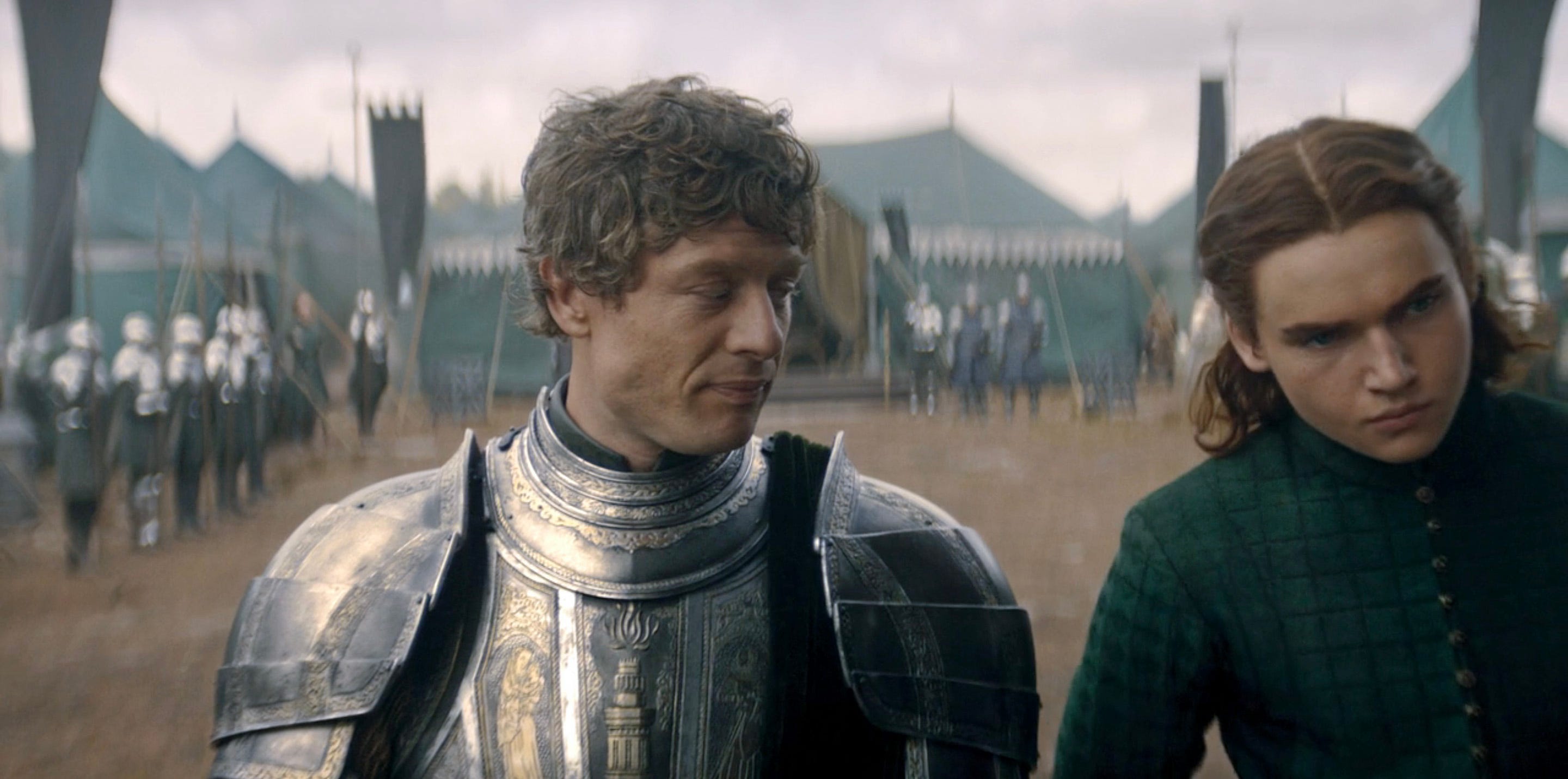 James Norton as Ormund Hightower and Benjamin Evan Ainsworth as the real Daeron Targaryen in the "House of the Dragon" season three premiere.