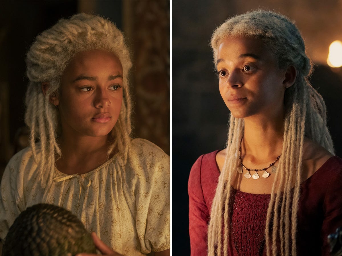 Eva Ossei-Gerning and Phoebe Campbell as Rhaena Targaryen in "House of the Dragon."