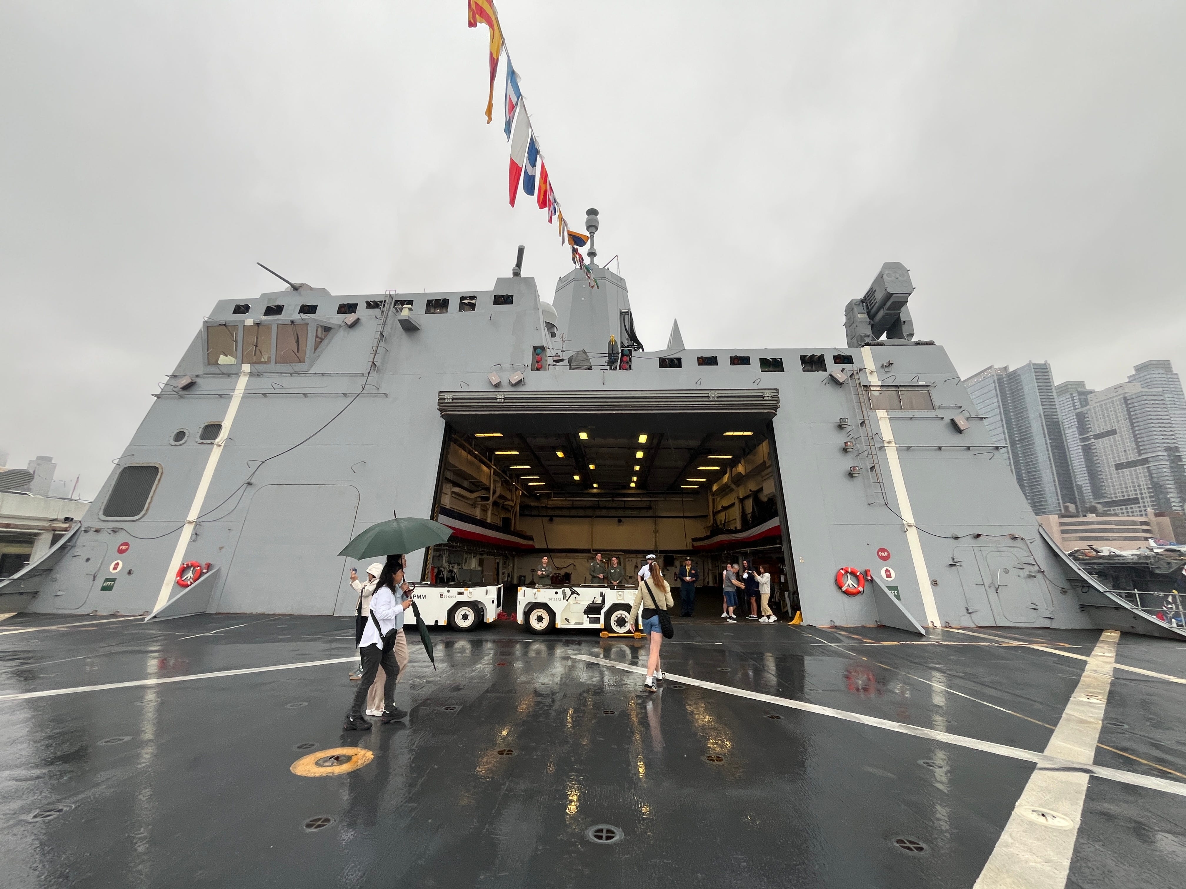 The hangar bay on the USS Arlington.