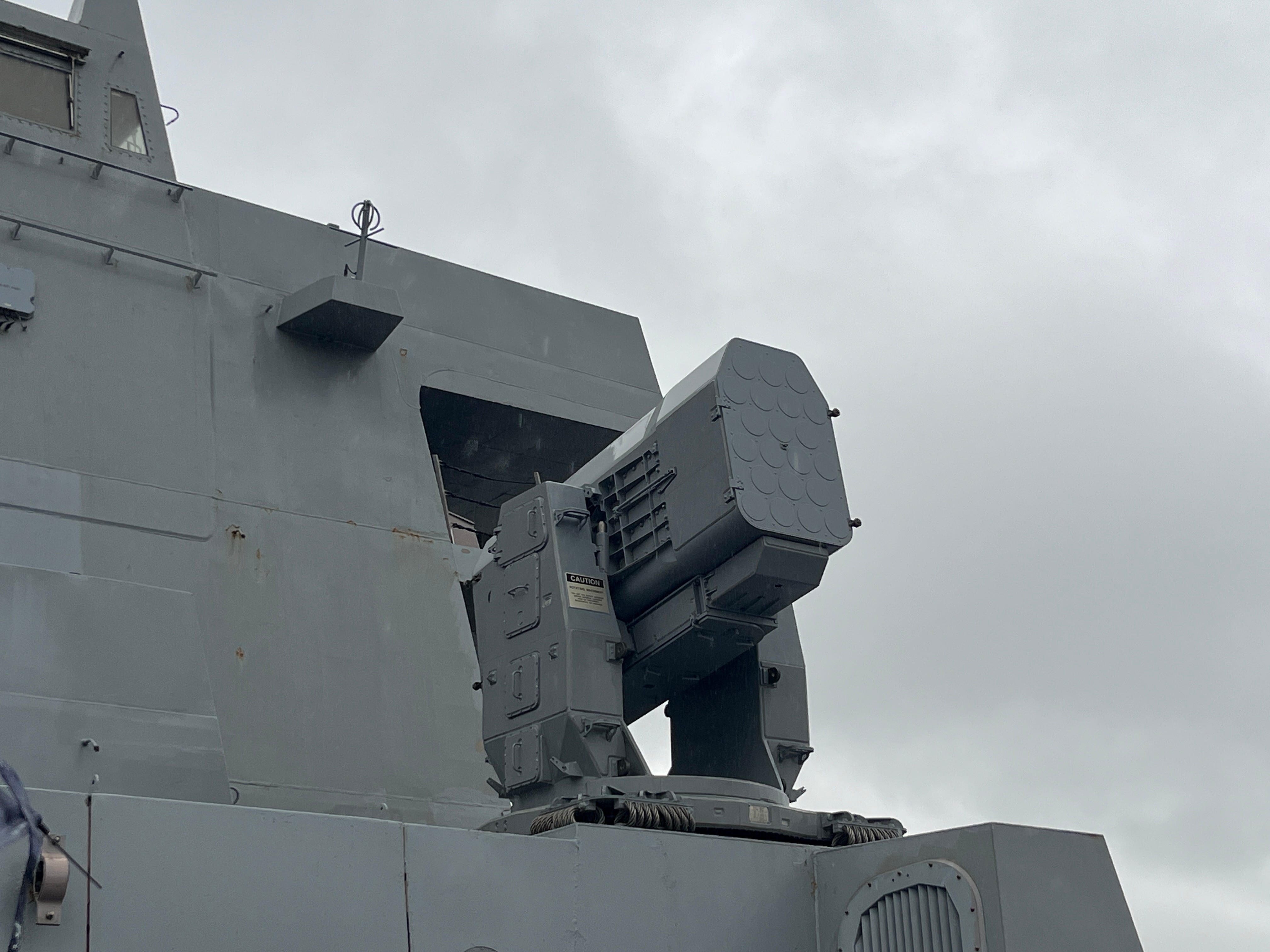 An Mk-144 Guided Missile Launcher (GML) that launches RIM-116 Rolling Airframe Missiles (RAMs).