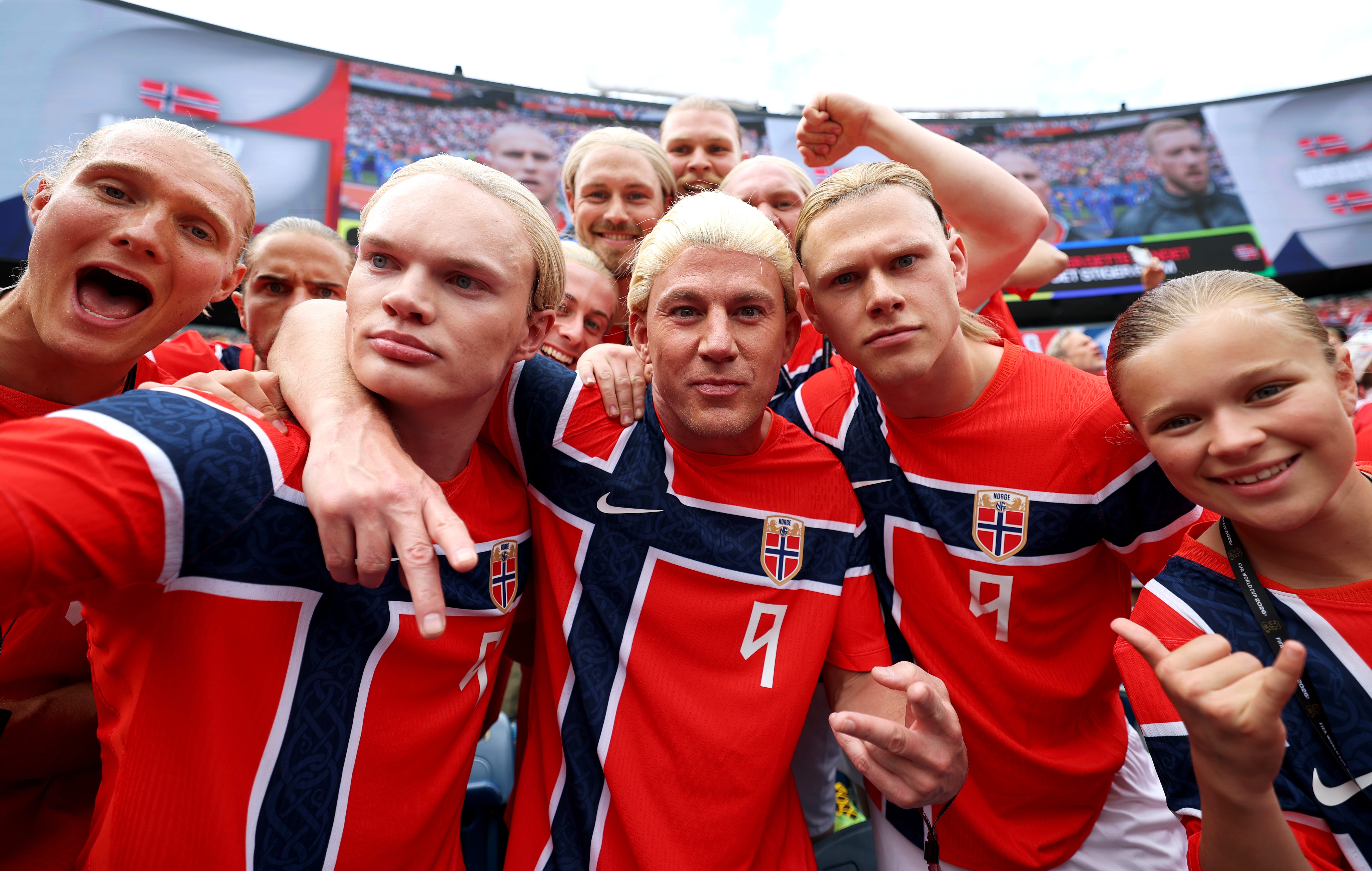 Channing Tatum cheers with Norway fans during the FIFA World Cup 2026 Group I match between Norway and France at Boston Stadium on June 26, 2026 in Foxborough, Massachusetts