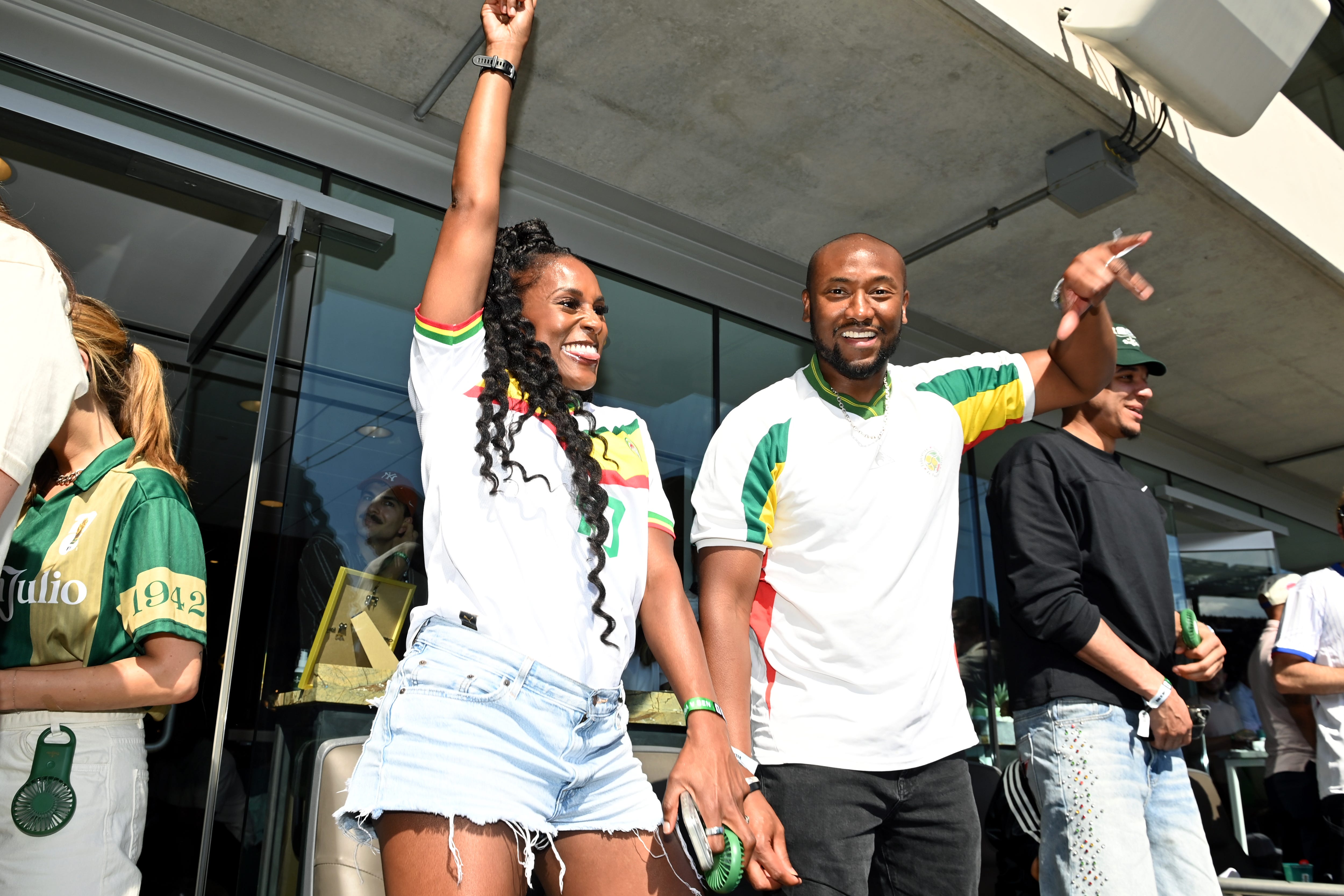 Issa Rae and Louis Diame attend the Tequila Don Julio 1942 FIFA World Cup™ 2026 suite at New York New Jersey Stadium on June 16, 2026 in East Rutherford, New Jersey.