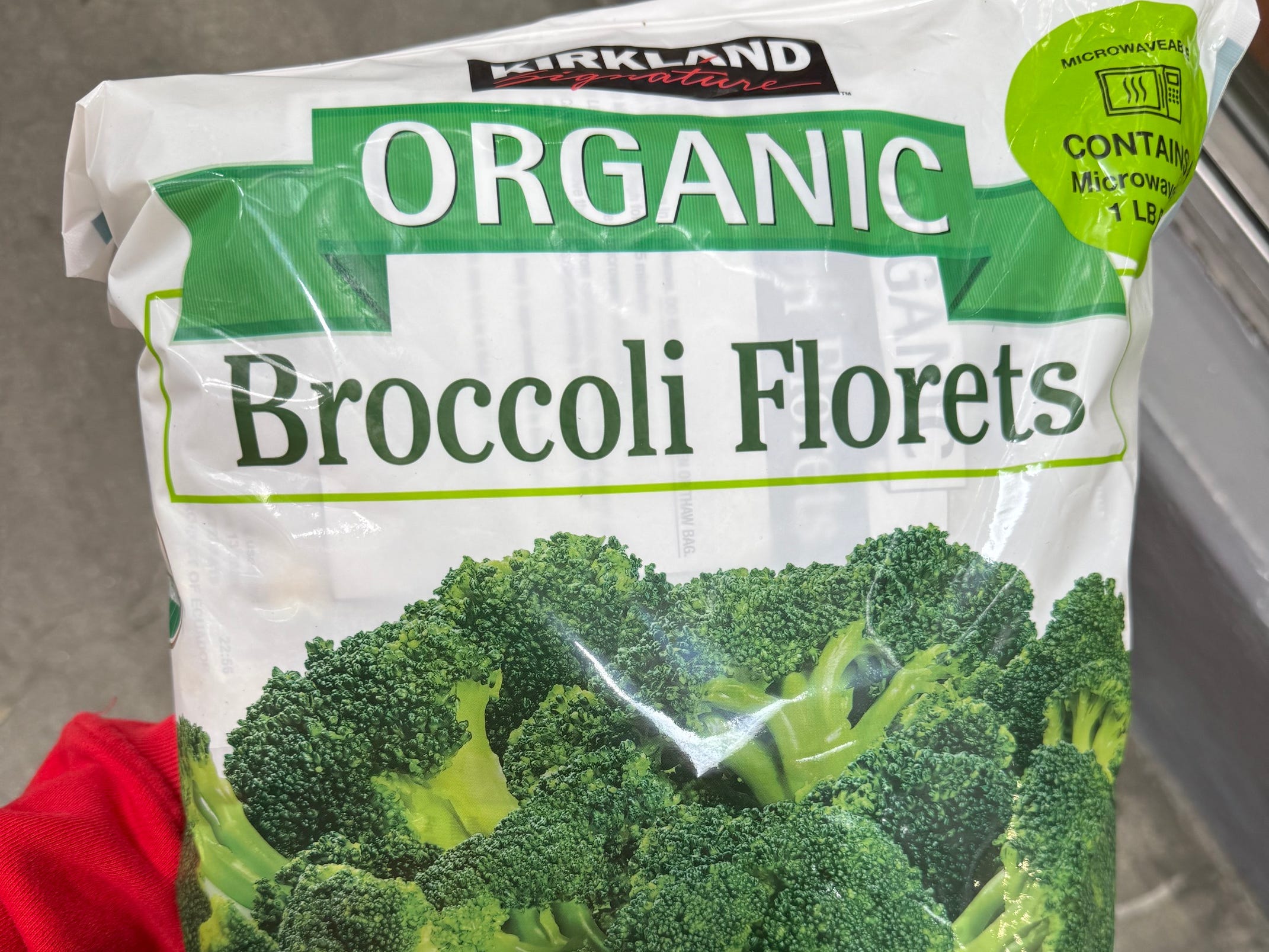 Kirkland Signature organic broccoli florets.