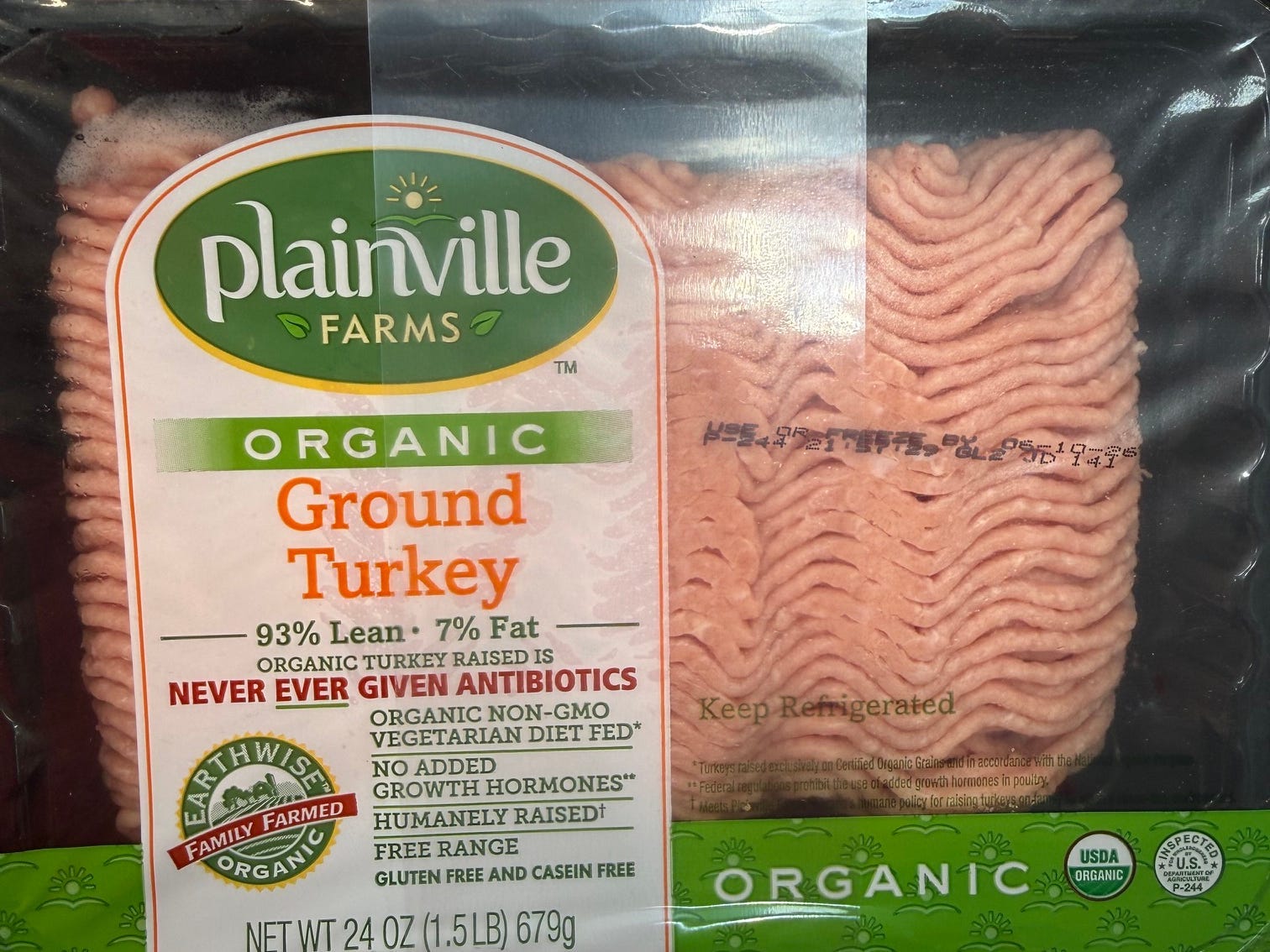 Plainville Farms organic ground turkey.