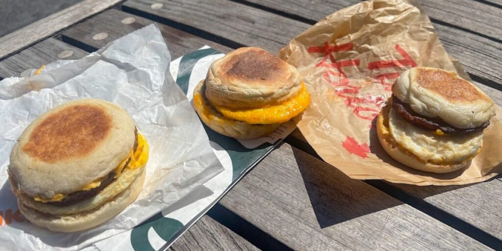 I tried breakfast sandwiches from Dunkin’, Starbucks, and Tim Hortons. My favorite tasted fresh and flavorful.