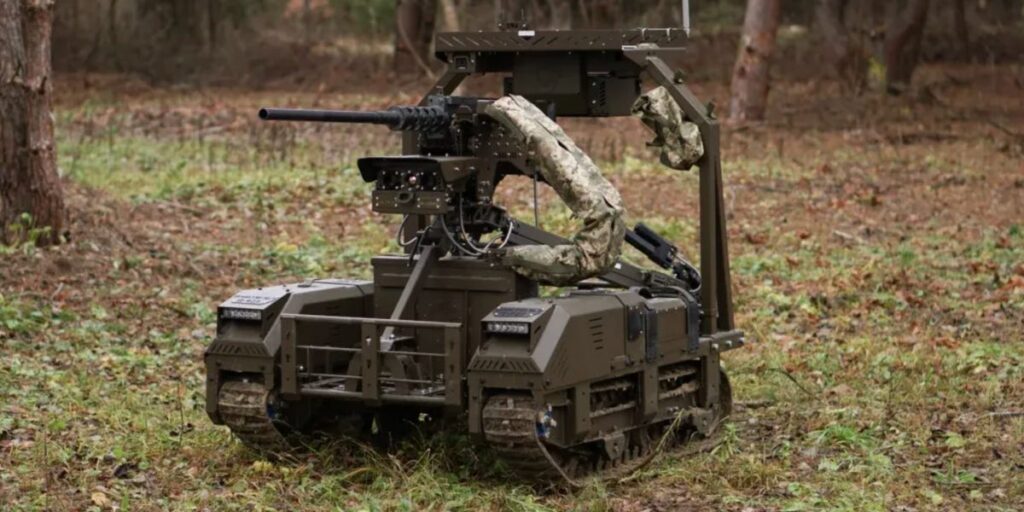 Ukraine’s robots are carrying the heavy century-old M2 Browning machine gun into battle so troops don’t have to