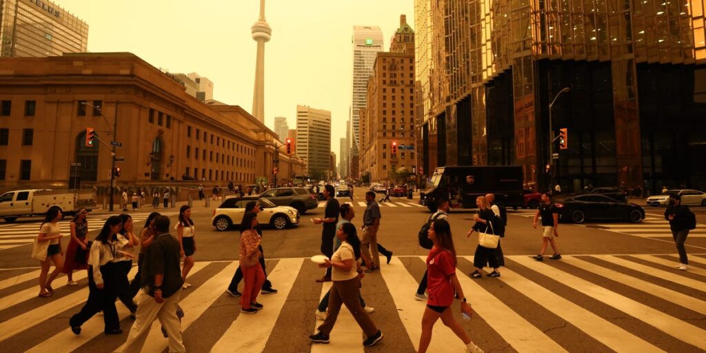 Canadian wildfires are shrouding US cities in smoke and yellow haze. See the eerie photos.