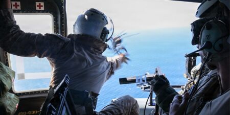 US Marines launched a drone from a moving helicopter to scout a ship for a special operations boarding team US Marines launched a drone from a moving helicopter to scout a ship for a special operations boarding team