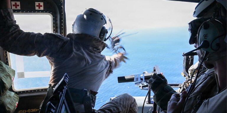 US Marines launched a drone from a moving helicopter to scout a ship for a special operations boarding team US Marines launched a drone from a moving helicopter to scout a ship for a special operations boarding team