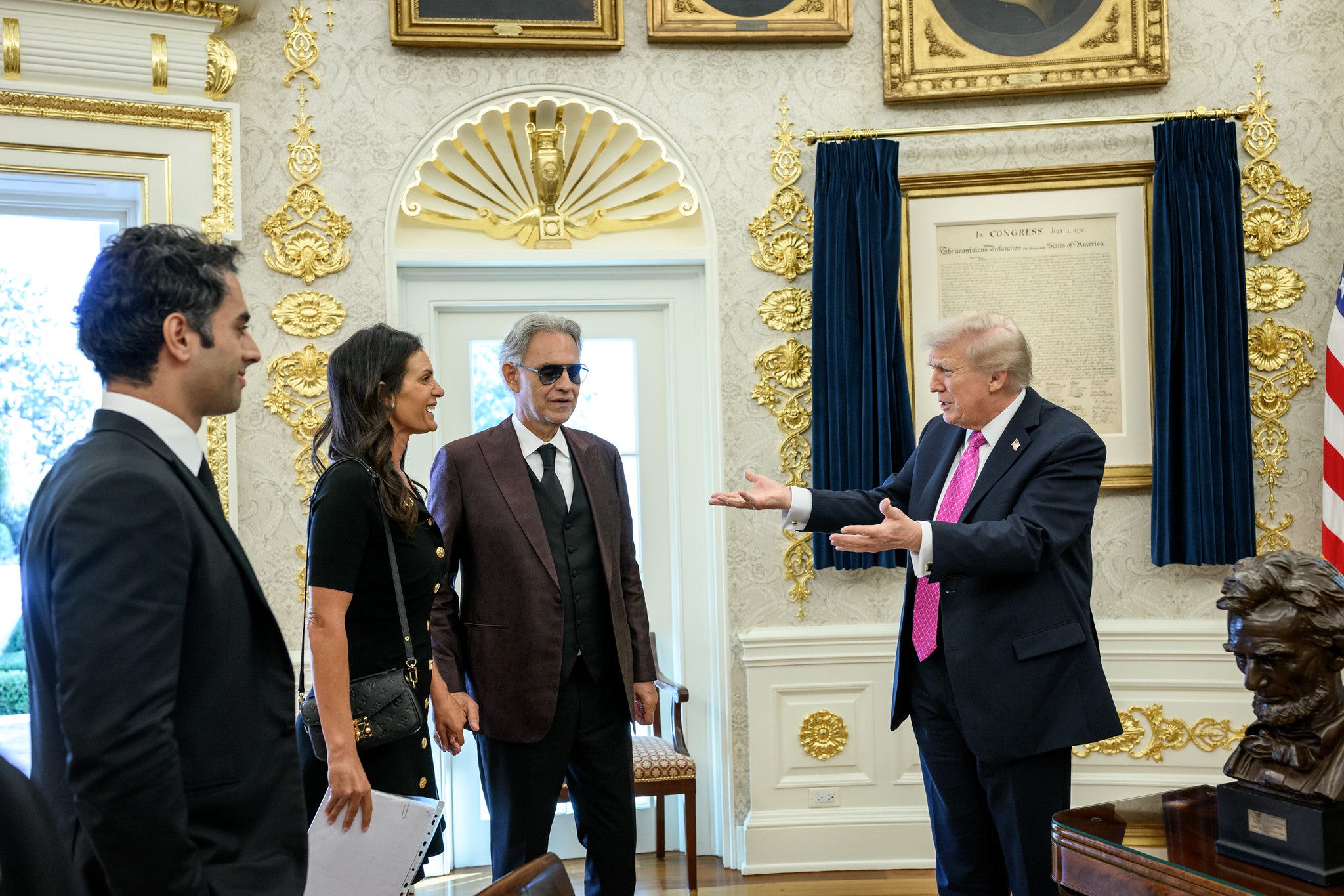 A copy of the Declaration of Independence in the Oval Office.