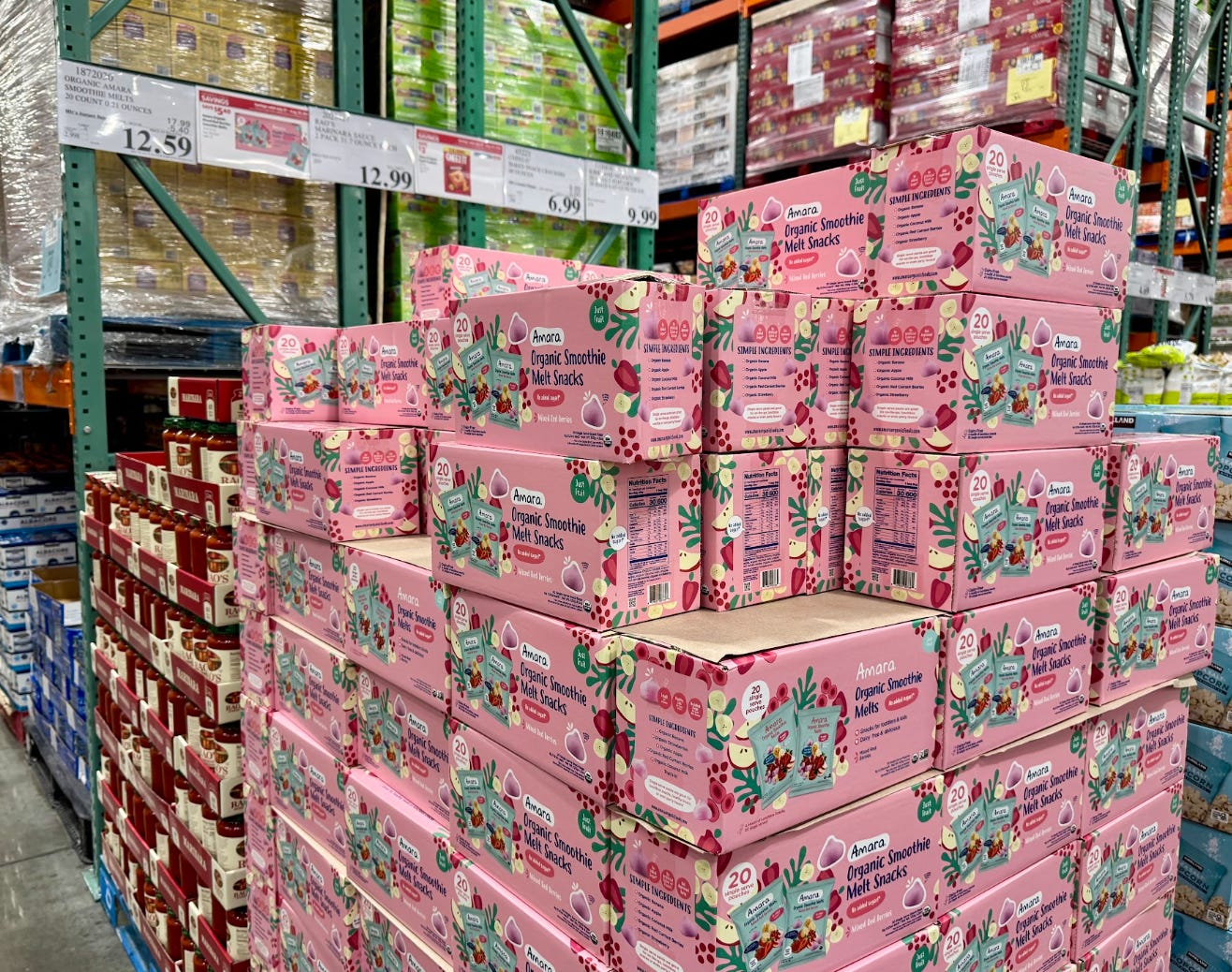 Boxes of Amara's organic smoothie-melt snacks.