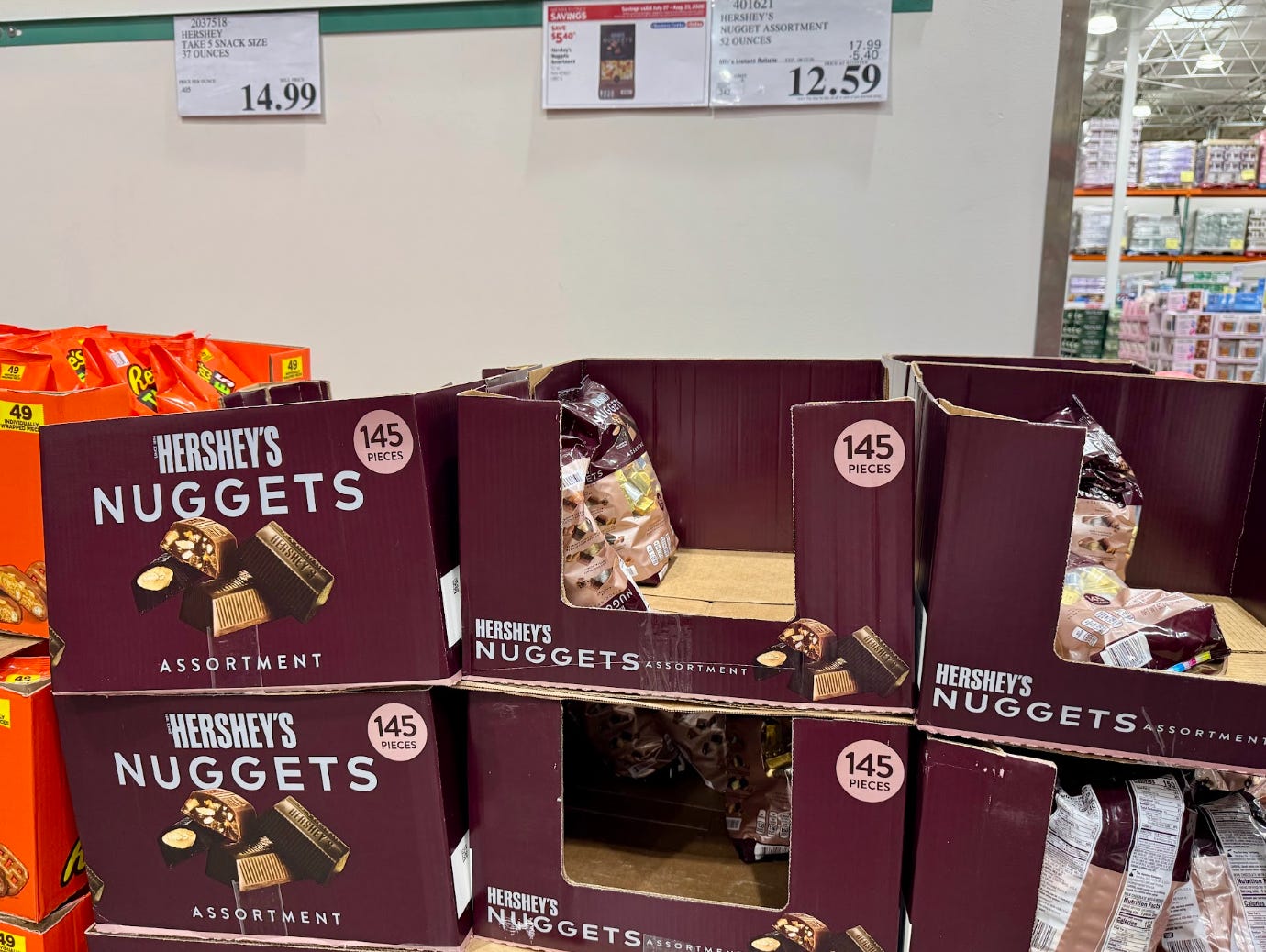 Bags of Hershey's nuggets at Costco.